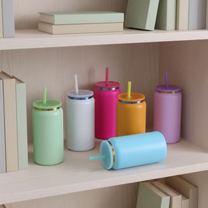 Multiple Repurchase Powder Coated Custom Color 16oz Stainless Steel Can Tumbler <b>with</b> <b>Straw</b> Lid for Outdoor Smoothie Beer Coffee - Product Image 1