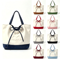 Sac fourre-tout en toile écologique et durable, bicolore, avec logo personnalisé imprimé, fermeture ouverte, grande capacité, réutilisable