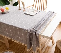 Nappe de table à thé brodée en coton et lin à carreaux de style japonais