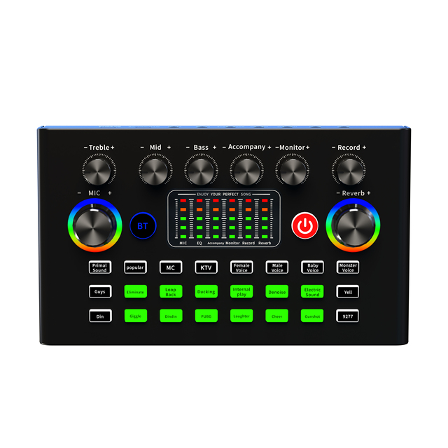 2024 New F009 Live Sound Card Microphone Mobile Phone Voice Changer Karaoke for Broadcast Recording KTv Game Music