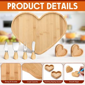 Heart Shaped Bamboo <b>Cheese</b> Board With <b>Knife</b> <b>Set</b> For Party Snacks And Picnic - Product Image 2