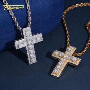 パステスター米国ローカルストック4mmダイヤモンドヒップホップアイスアウトジュエリーペンダントカスタム925シルバーVVSモアッサナイトクロスペンダント - Product Image 3