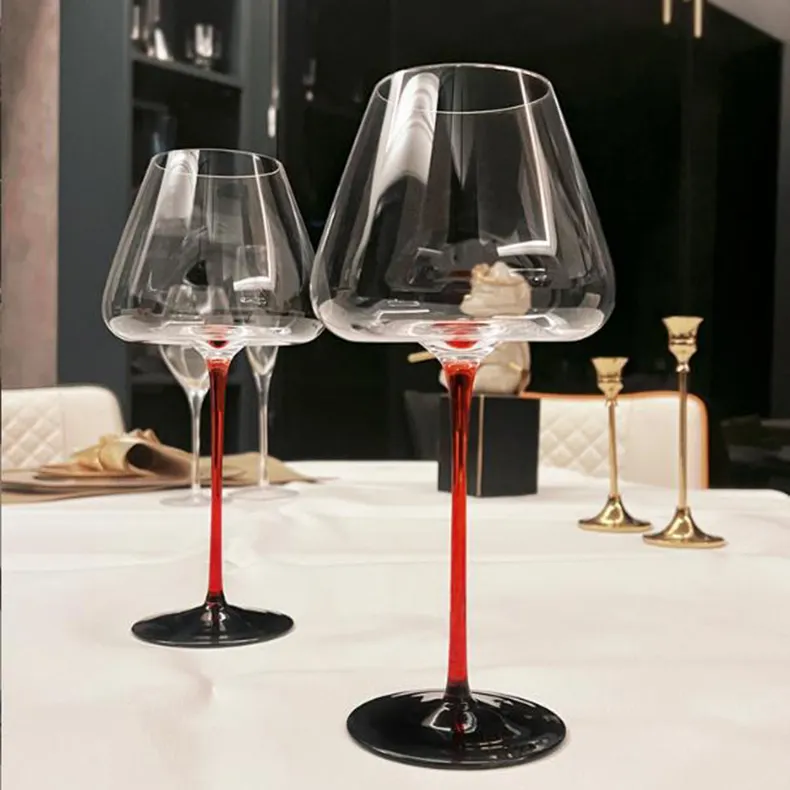 ハイエンドブルゴーニュボルドーシャンパンフルートワインゴブレット飲用ガラス製品スプレー赤色ステムクリスタルグラスカスタマイズされたカップ