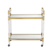 Moderner Silberner Metall-Servierwagen mit 4 Rädern, Langlebig, Umweltfreundlich, für Gewerbliche Nutzung, Edelstahl-Acryl, 2 Regale, Küche, Esszimmer, Hotel