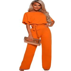 Elegante Mono de Verano para Mujer con Rayas, Volantes, Pantalones Anchos de Crepé, Manga Corta Recta, Estilo Romántico para Vacaciones, con Cinturón - Product Image 1