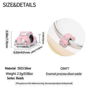 Breloques <span class=keywords><strong>de</strong></span> voiture roses style tourisme en cuivre plaqué argent pour bracelets DIY, fourniture directe usine <span class=keywords><strong>de</strong></span> bijoux - Product Image 2