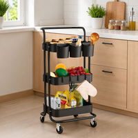 Chariot de rangement mobile à 3 niveaux en métal pour légumes et épices, multifonctionnel pour cuisine et salon, avec roulettes