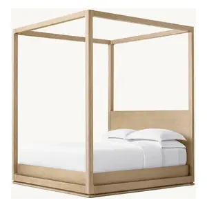 卧室家具现代天篷特大号实心廉价木箱床设计