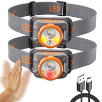 Lampe frontale à détecteur de mouvement, LED blanches, jaunes et rouges, lampe torche avec batterie intégrée, rechargeable par USB, pour mécaniciens et activités de plein air
