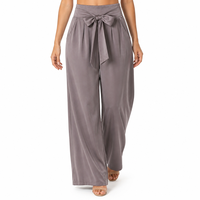 Pantalon large personnalisé pour femme, taille à ceinture, drapé, extensible, élégant, décontracté, avec nœud, lisse et tendance