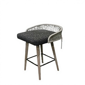 Taburete de bar moderno de ratán con reposabrazos fijo y patas de madera para uso en bares domésticos - Product Image 1