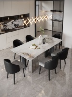 Table à manger carrée moderne italienne de luxe en marbre naturel avec pieds en métal, dalle de pierre pour usage domestique
