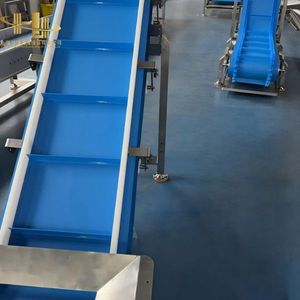 Convoyeur à bande de qualité alimentaire facile à nettoyer avec trémie d'alimentation et bande à crampons avec hauteur de crampons personnalisée pour ligne de traitement des snacks - Product Image 4