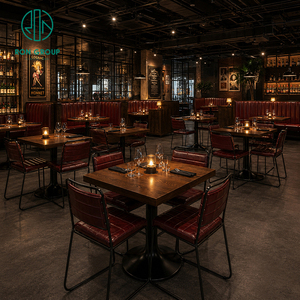 <span class=keywords><strong>Muebles</strong></span> de <span class=keywords><strong>Restaurante</strong></span> de Lujo Ron Group, Asientos Curvos Tapizados con Respaldo Alto, Mesa Cuadrada de Madera, Silla Comercial de Cuero - Product Image 1