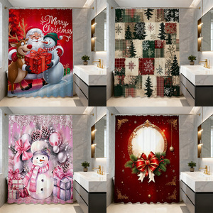 Rideau de douche de Noël avec bonhomme de neige, impression numérique, polyester, design de dessin animé, décoration de salle de bain, lavable en machine - Product Image 4