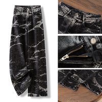 Jean en denim pour femme à motif marbré tie-dye, taille haute, coupe ample, jambe large, longueur au sol, style streetwear décontracté