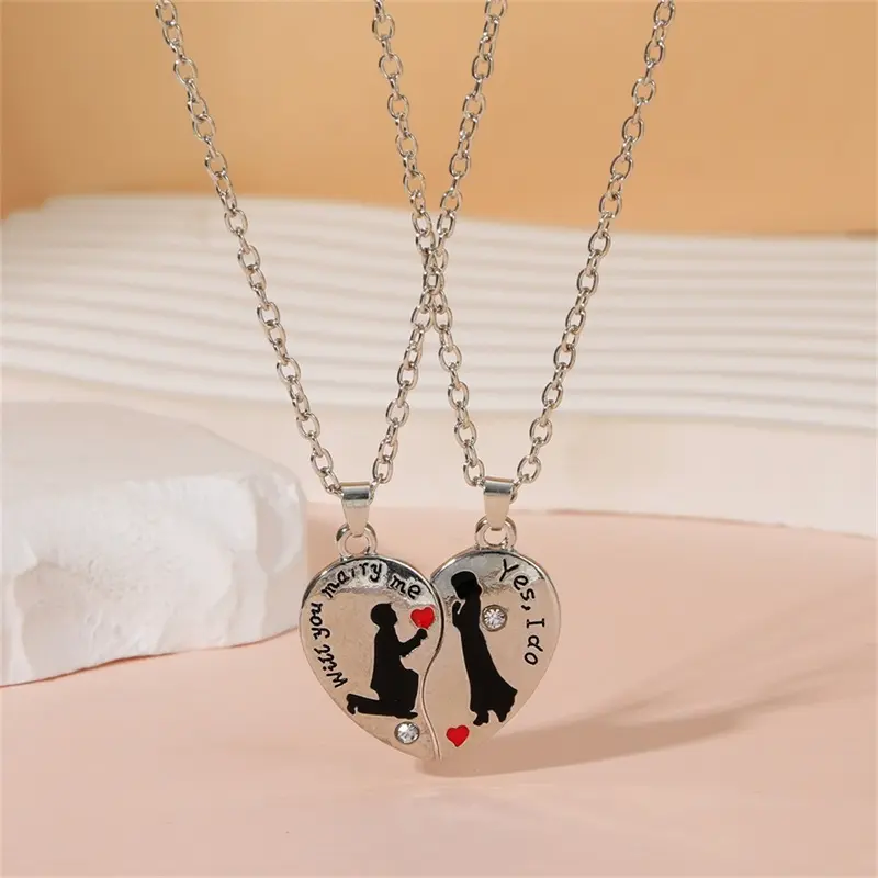 New product hot selling simple heart-shaped couple proposal splicing necklaces fashion fine necklaces