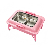 Chauffe-plat rectangulaire hydraulique rose 9L pour événements de luxe, buffets d'hôtel et équipement de conservation de la chaleur pour soupes et currys