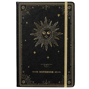 Cuaderno Celestial A5 Premium Personalizado con Lámina Dorada, Astrología, Cuero PU, Hojas Sueltas Rayadas, Diario, Regalo - Product Image 1