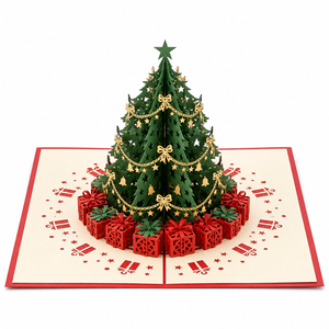 Carte de Noël 3D Pop-up ZS-PC0272 au design original, avec enveloppe rouge, découpe laser 4 couleurs, finition brillante, artisanat en papier, Joyeux Noël - Product Image 1