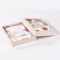 Boîte de présentation cosmétique en carton rigide imprimé floral rose, insert multi-compartiments, parfum, fond à fermeture automatique, carton