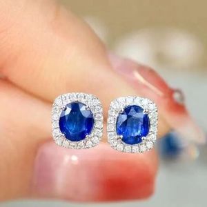 Boucles d'oreilles clous Xinfly en or blanc 18 carats avec saphir bleu 1 carat et diamant naturel 0,16 carat pour femme - Prix de gros - Product Image 2