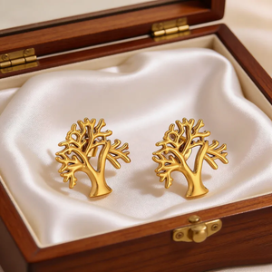 Pendientes Árbol de la Vida de Acero Inoxidable con Diseño de Flor y Hoja, Pendientes Diarios de Estilo Bohemio, Joyería de Moda para Mujer, Accesorios - Product Image 1