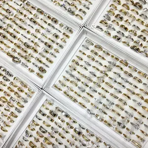 Grosir cincin zirkon mode cincin pernikahan pasangan batch campuran baja tahan karat berlian mikro emas perak