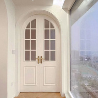 Porte en bois massif composite blanc laqué, arquée, avec verre, coupe-feu, pour salle d'étude, chambre, hôpital et salle de bain, finition complète, vente en gros