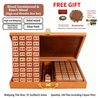Kit de Mahjong Premium en Bois de Hêtre Massif avec Incrustations en Bois de Santal Rouge pour Divertissement Familial en Intérieur