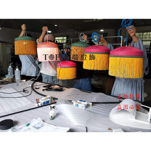 Lámpara de araña moderna de lino con borlas, redonda, E27, de bajo consumo, para sala de estar, restaurante, accesorio de iluminación de diseño. - Product Image 5