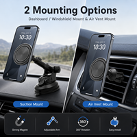 Support magnétique incurvé pour téléphone de voiture à ventouse, rotation stable à 360 degrés, hauteur réglable, tête texturée circulaire pour pare-brise