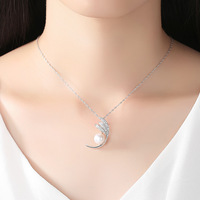 Collier en argent sterling S925 avec pendentif feuille et perle d'eau douce de 9-9,5 mm, vente en gros pour l'exportation, cadeau