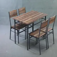 אמצע המאה בציר עגול קפה שולחן ומתקפל כיסאות עם עץ למעלה ומתכת מסגרת 5 Pcs אוכל שולחן סט