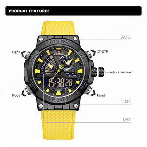 Naviforce thương hiệu sang trọng của người đàn ông Đồng hồ thể thao không thấm nước kỹ thuật số Đồng hồ dạ quang dây đeo TPU ngày và tuần thạch anh Đồng hồ đeo tay - Product Image 5