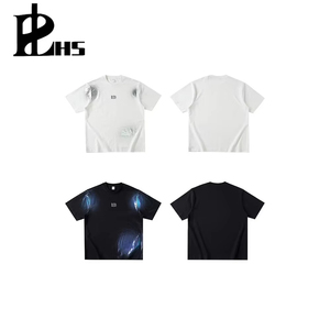 T-shirt 100 % coton à manches courtes pour homme, coupe oversize, épaules tombantes, effet délavé vintage, motif éclaboussures d'encre, logo personnalisé, idéal sport et plein air - Product Image 2