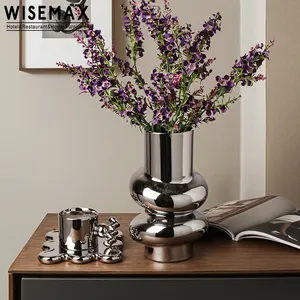 WISEMAX – vase en céramique argenté de forme cylindrique, décoration de maison nordique, petit vase de table szie pour salon