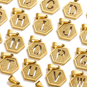 Amuleto con Letras del Alfabeto Hexagonales |   Colgante de Letra Inicial Recortada con Brillo, Chapado en Oro PVD de 18K sobre Acero Inoxidable |   Hipoalergénico, Impermeable - Product Image 3