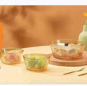 클래식 럭셔리 홈 파티 투명 투명 꽃 새겨진 유리 과일 샐러드 그릇