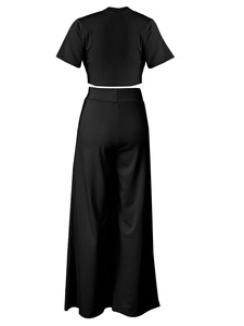 Conjunto de Dos Piezas para Mujer, Estilo Casual Explosivo, Color Sólido, Manga Corta y Pantalones Largos, a la Moda - Product Image 3