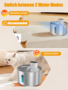 Fontaine à eau sans fil pour chat, plateau en acier inoxydable, 4L, fontaine à eau pour animaux de compagnie avec capteur de mouvement, pompe ultra silencieuse - Product Image 3
