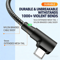 Kabel Pengisian Cepat USB-C 90 Derajat Bentuk L PD60W 3A Grosir 1m 2m untuk Ponsel Printer Komputer Tembaga Murni