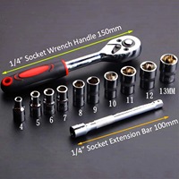 ELEHAND Lot de 27 clés à douilles, kit d'outils à cliquet 1/4'' avec douilles et embouts pour réparation automobile et entretien domestique