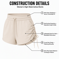 Shorts pour femmes bleu clair froncés à cordon de serrage, taille haute, côtelés, avec poches latérales, séchage rapide, bas de pantalon à nouer, pour revendeurs et fournisseurs