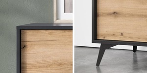 Juego de Perchero de pasillo negro de roble de madera de estilo contemporáneo con armario y estante para zapatos con espejo - Product Image 2