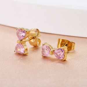 Boucles d'oreilles tendance en acier titane avec nœud étoile et zircon, forme fleur, style luxe léger et simple, pour soirée, vente en gros - Product Image 2