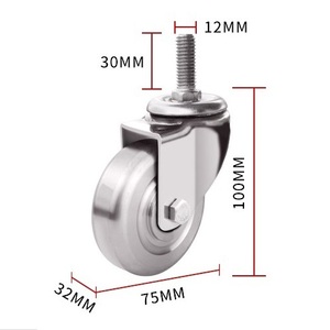 3 Zoll 75MM Hochtemperaturbeständiges Lenkrad Mittelschwerlast Edelstahl-Rad Rollenbremse Mit Schraube - Product Image 2