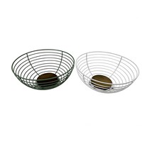 Panier à fruits en fil métallique avec base en bois, bol de rangement pour légumes sur comptoir de cuisine, organisateur de fruits et de collations