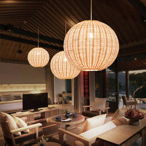 Lampe suspendue japonaise Zen en rotin, ronde, E27, LED, à tête unique, pour restaurant, salon de thé, hôtel, escalier, maison d'hôtes - Product Image 3