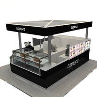 Kiosque à café noir moderne, kiosque extérieur moderne, conteneur, kiosque alimentaire mobile en bois pour centre commercial, jus, bubble tea, boissons